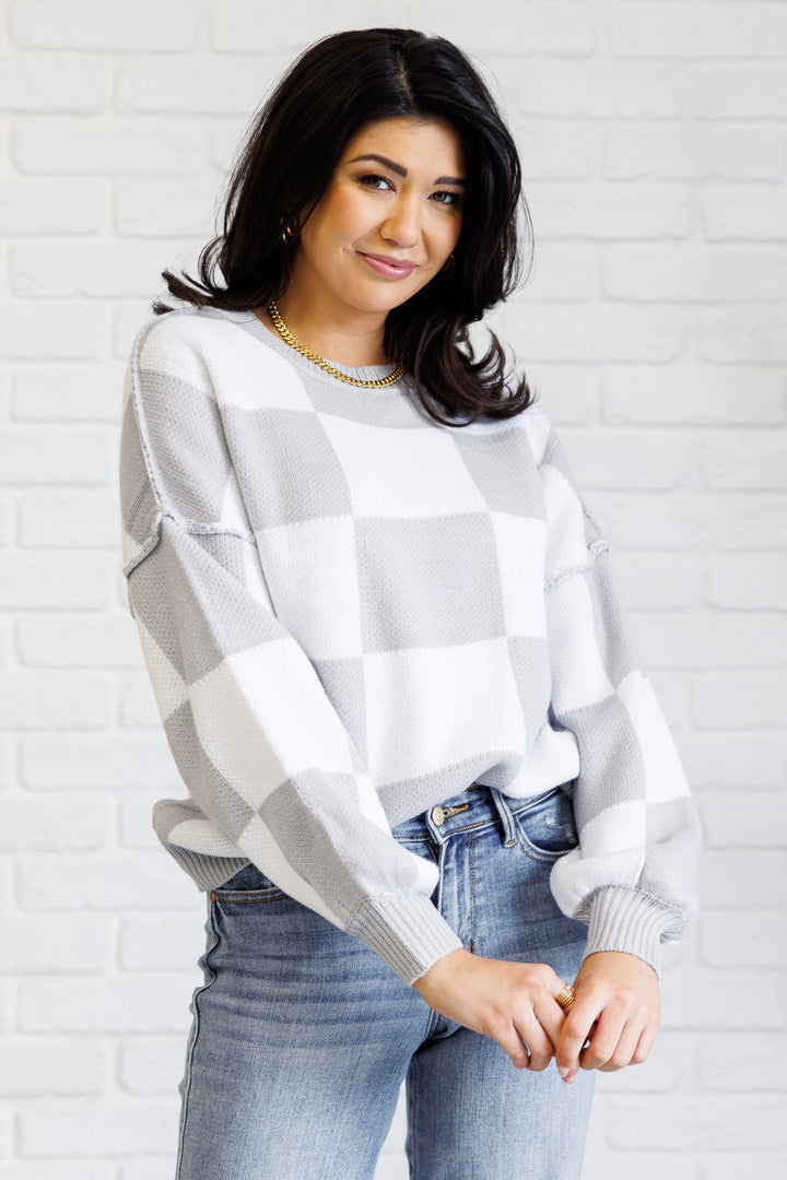 Check Yourself Checkered Sweater in Grey-Tops-Ave Shops-[option4]-[option5]-[option6]-[option7]-[option8]-Shop-Boutique-Clothing-for-Women-Online