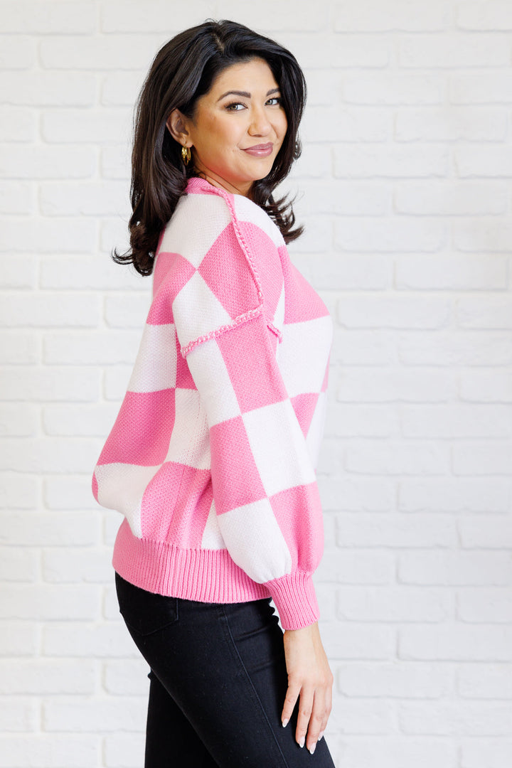 Check Yourself Checkered Sweater in Pink-Tops-Ave Shops-[option4]-[option5]-[option6]-[option7]-[option8]-Shop-Boutique-Clothing-for-Women-Online