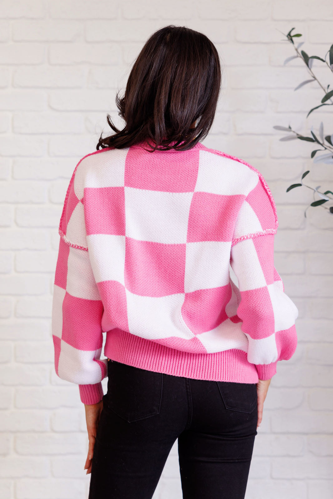 Check Yourself Checkered Sweater in Pink-Tops-Ave Shops-[option4]-[option5]-[option6]-[option7]-[option8]-Shop-Boutique-Clothing-for-Women-Online