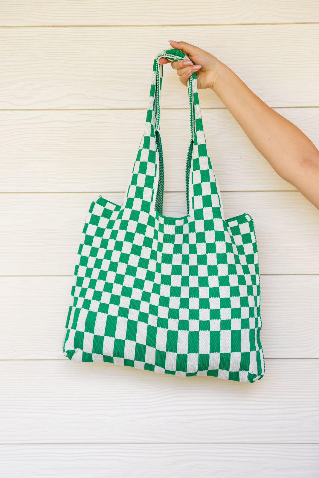 Checkerboard Lazy Wind Big Bag in Green & White-Accessories-Ave Shops-OS-[option4]-[option5]-[option6]-[option7]-[option8]-Shop-Boutique-Clothing-for-Women-Online