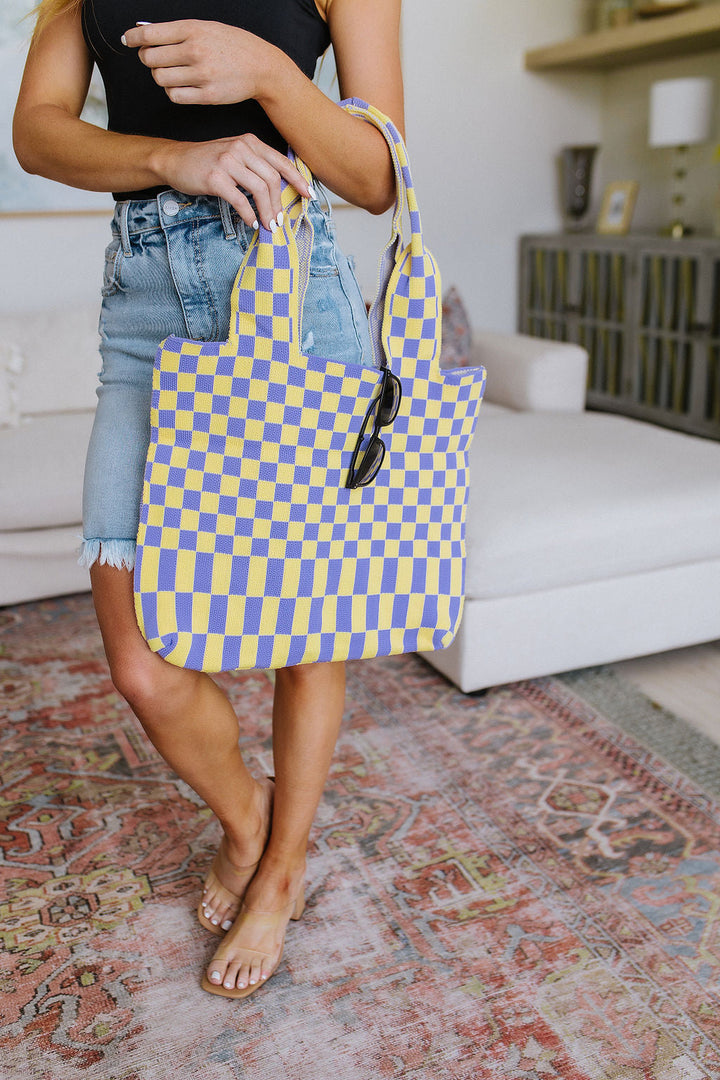 Checkerboard Lazy Wind Big Bag in Lilac & Yellow-Accessories-Ave Shops-OS-[option4]-[option5]-[option6]-[option7]-[option8]-Shop-Boutique-Clothing-for-Women-Online