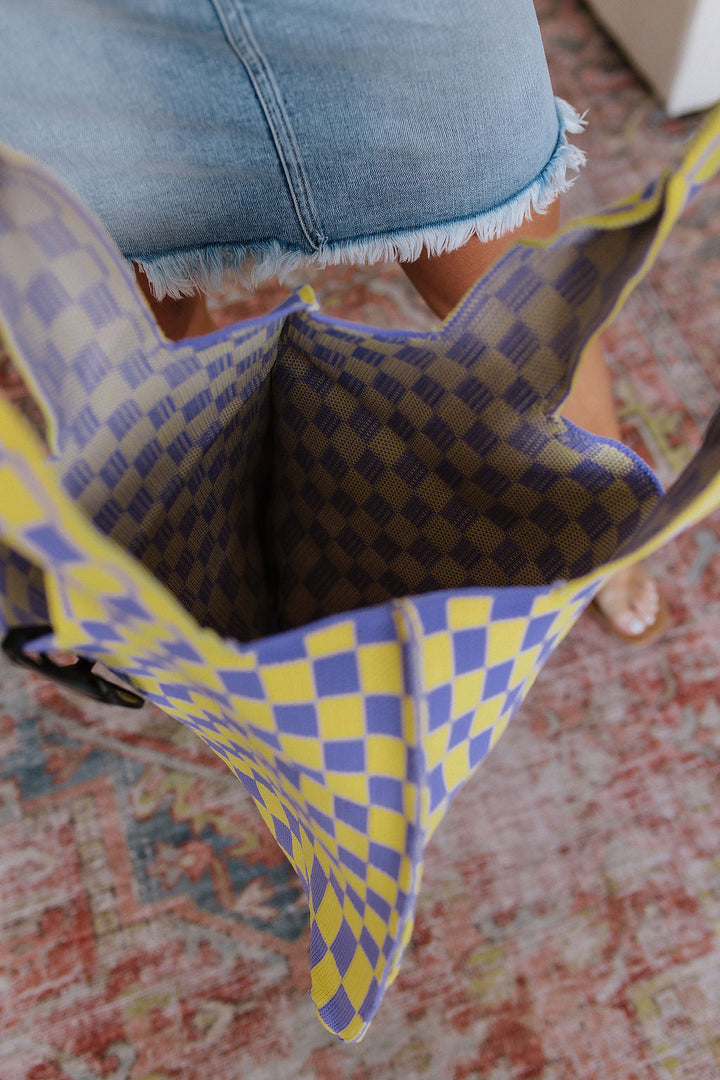 Checkerboard Lazy Wind Big Bag in Lilac & Yellow-Accessories-Ave Shops-OS-[option4]-[option5]-[option6]-[option7]-[option8]-Shop-Boutique-Clothing-for-Women-Online