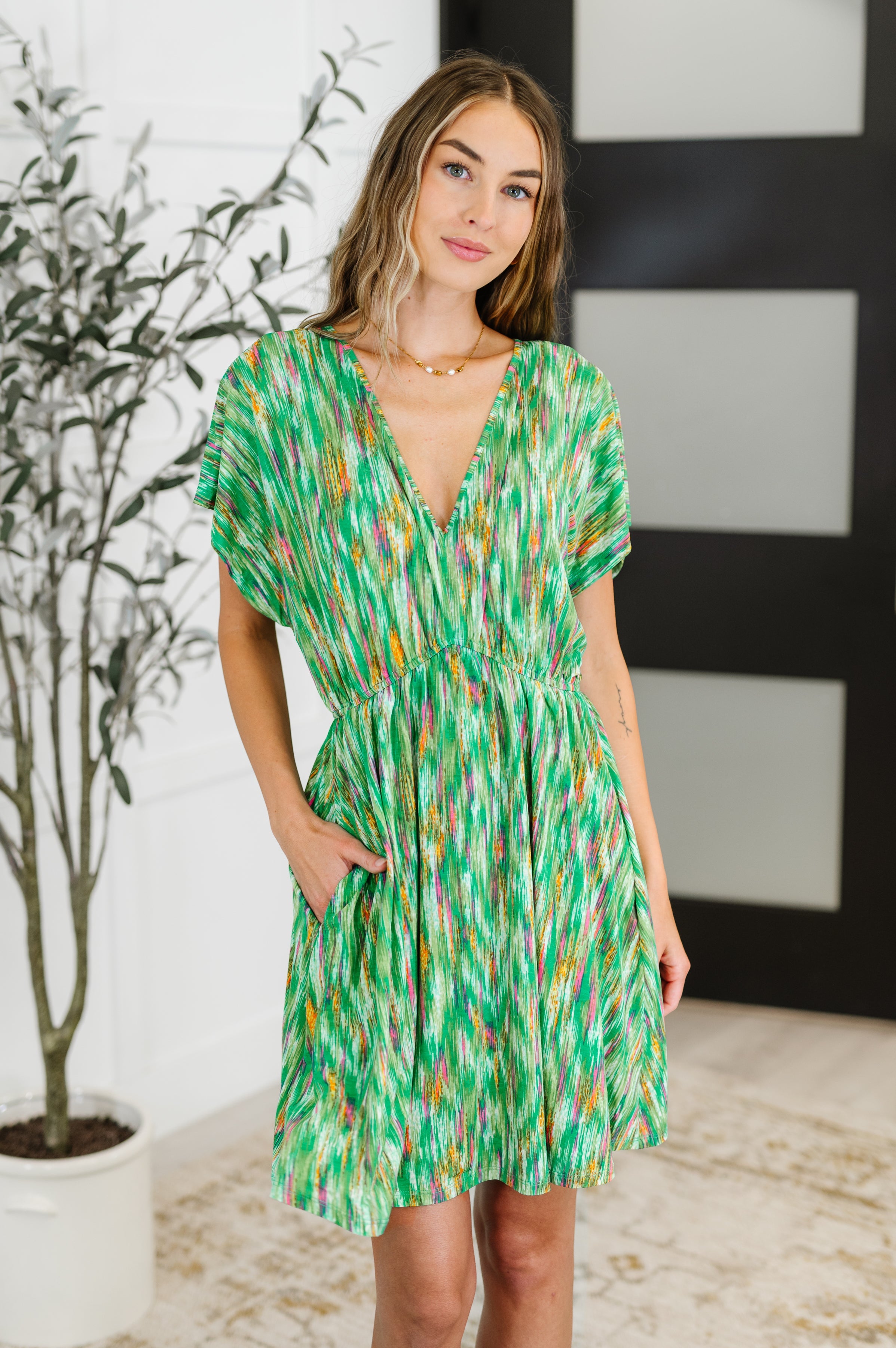 Chic Repeat V-Neck Dress in Multi-Color-Womens-Ave Shops-[option4]-[option5]-[option6]-[option7]-[option8]-Shop-Boutique-Clothing-for-Women-Online