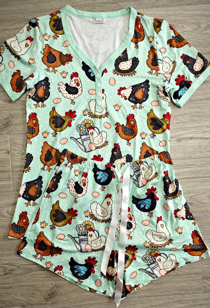 Shirley & Stone Short Pajama Set - Chicken-Preorder Close 03.29.2024-Shirley & Stone-#1-Chicken-4XL-[option4]-[option5]-[option6]-[option7]-[option8]-Shop-Boutique-Clothing-for-Women-Online