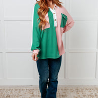 Chip Off the Old Colorblock V-Neck Henley in Green-Tops-Ave Shops-[option4]-[option5]-[option6]-[option7]-[option8]-Shop-Boutique-Clothing-for-Women-Online