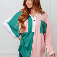 Chip Off the Old Colorblock V-Neck Henley in Green-Tops-Ave Shops-[option4]-[option5]-[option6]-[option7]-[option8]-Shop-Boutique-Clothing-for-Women-Online
