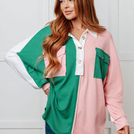 Chip Off the Old Colorblock V-Neck Henley in Green-Tops-Ave Shops-[option4]-[option5]-[option6]-[option7]-[option8]-Shop-Boutique-Clothing-for-Women-Online