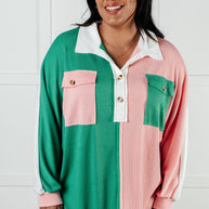 Chip Off the Old Colorblock V-Neck Henley in Green-Tops-Ave Shops-[option4]-[option5]-[option6]-[option7]-[option8]-Shop-Boutique-Clothing-for-Women-Online