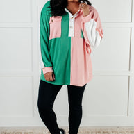 Chip Off the Old Colorblock V-Neck Henley in Green-Tops-Ave Shops-[option4]-[option5]-[option6]-[option7]-[option8]-Shop-Boutique-Clothing-for-Women-Online