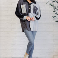 Chip Off the Old Colorblock V-Neck Henley in Grey-Tops-Ave Shops-[option4]-[option5]-[option6]-[option7]-[option8]-Shop-Boutique-Clothing-for-Women-Online