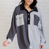 Chip Off the Old Colorblock V-Neck Henley in Grey-Tops-Ave Shops-[option4]-[option5]-[option6]-[option7]-[option8]-Shop-Boutique-Clothing-for-Women-Online