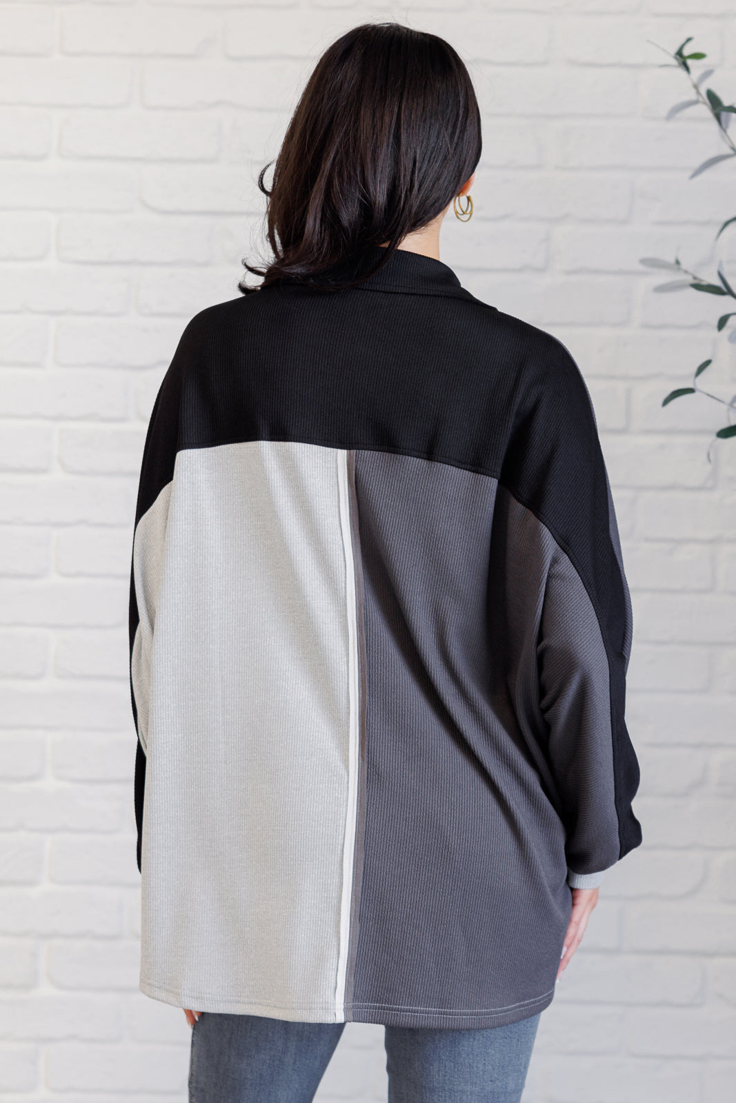 Chip Off the Old Colorblock V-Neck Henley in Grey-Tops-Ave Shops-[option4]-[option5]-[option6]-[option7]-[option8]-Shop-Boutique-Clothing-for-Women-Online