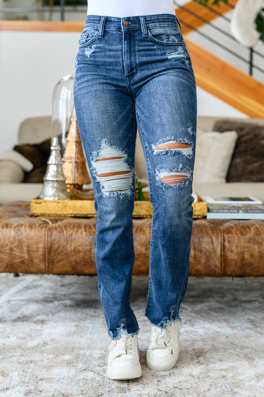 Christine High Contrast Slim Bootcut Destroyed Jeans-Denim-Ave Shops-[option4]-[option5]-[option6]-[option7]-[option8]-Shop-Boutique-Clothing-for-Women-Online
