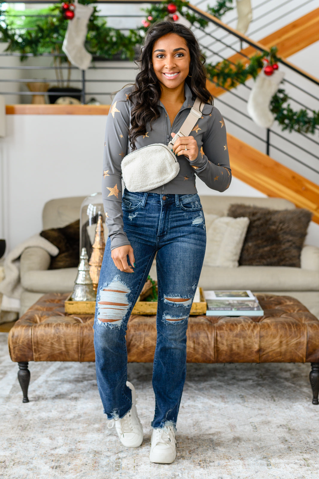 Christine High Contrast Slim Bootcut Destroyed Jeans-Denim-Ave Shops-[option4]-[option5]-[option6]-[option7]-[option8]-Shop-Boutique-Clothing-for-Women-Online