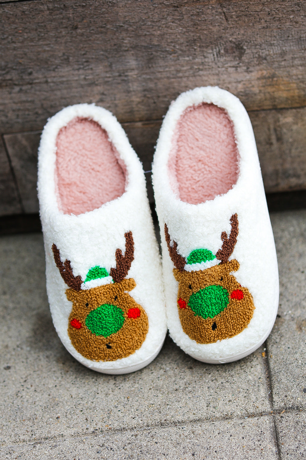 Holiday Reindeer Print Fleece Slippers-Cezanne-[option4]-[option5]-[option6]-[option7]-[option8]-Shop-Boutique-Clothing-for-Women-Online