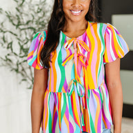 Chromatide Puff Sleeve Blouse in Mint/Orange-Womens-Ave Shops-[option4]-[option5]-[option6]-[option7]-[option8]-Shop-Boutique-Clothing-for-Women-Online