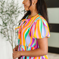 Chromatide Puff Sleeve Blouse in Mint/Orange-Womens-Ave Shops-[option4]-[option5]-[option6]-[option7]-[option8]-Shop-Boutique-Clothing-for-Women-Online