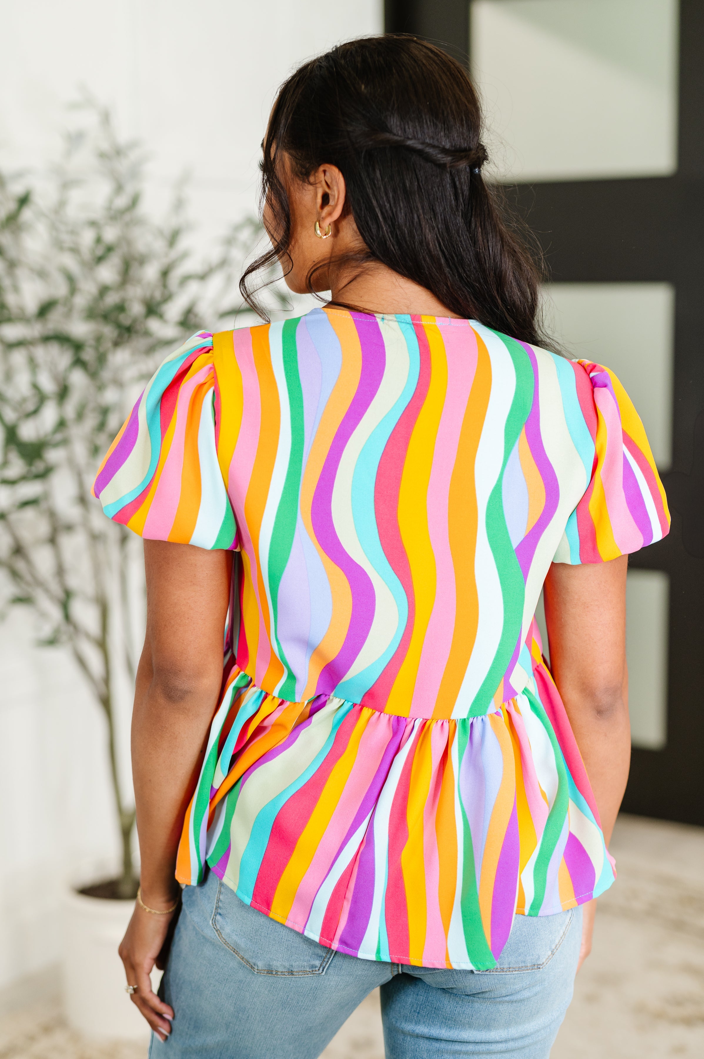 Chromatide Puff Sleeve Blouse in Mint/Orange-Womens-Ave Shops-[option4]-[option5]-[option6]-[option7]-[option8]-Shop-Boutique-Clothing-for-Women-Online