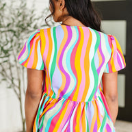 Chromatide Puff Sleeve Blouse in Mint/Orange-Womens-Ave Shops-[option4]-[option5]-[option6]-[option7]-[option8]-Shop-Boutique-Clothing-for-Women-Online