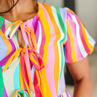 Chromatide Puff Sleeve Blouse in Mint/Orange-Womens-Ave Shops-[option4]-[option5]-[option6]-[option7]-[option8]-Shop-Boutique-Clothing-for-Women-Online