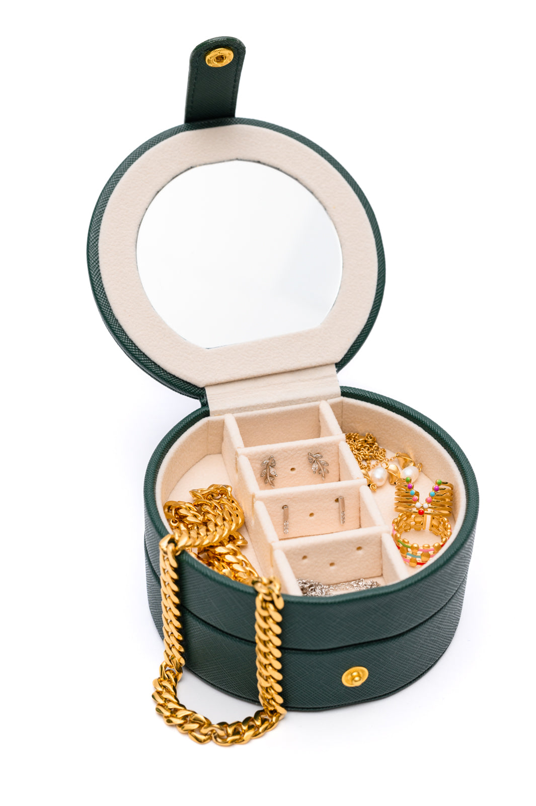 Circular Travel Jewelry Case in Green-Home & Decor-Ave Shops-OS-[option4]-[option5]-[option6]-[option7]-[option8]-Shop-Boutique-Clothing-for-Women-Online