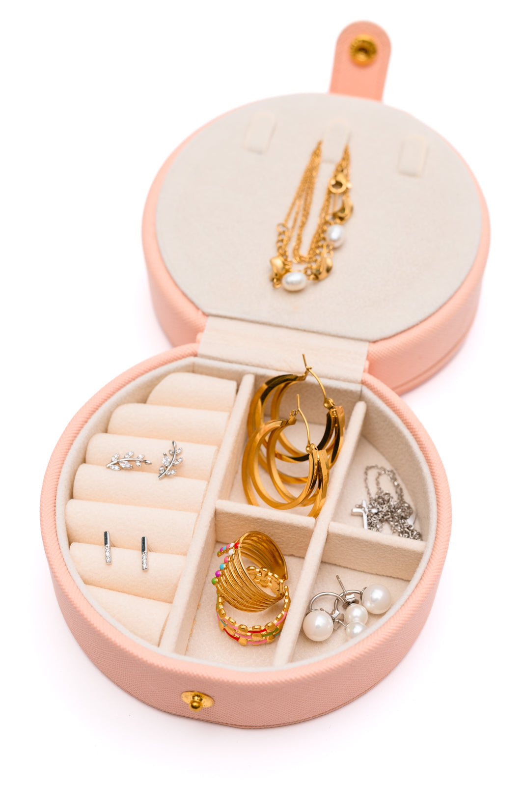 Circular Travel Jewelry Case in Pink-Home & Decor-Ave Shops-OS-[option4]-[option5]-[option6]-[option7]-[option8]-Shop-Boutique-Clothing-for-Women-Online