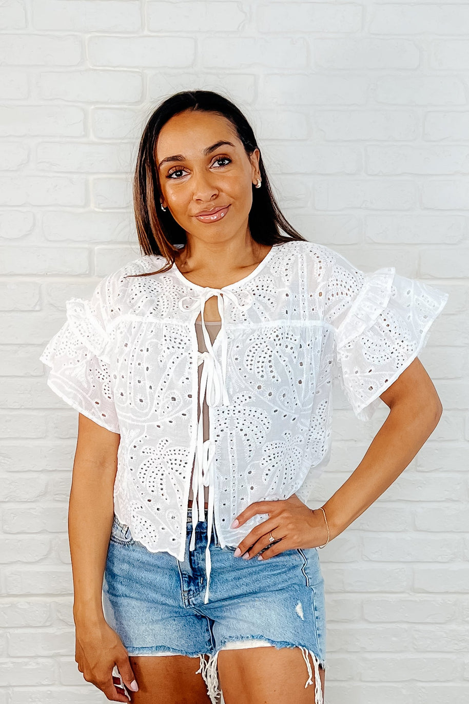 Classy As Heck Eyelet Front Tie Top in Off White-Womens-Ave Shops-[option4]-[option5]-[option6]-[option7]-[option8]-Shop-Boutique-Clothing-for-Women-Online