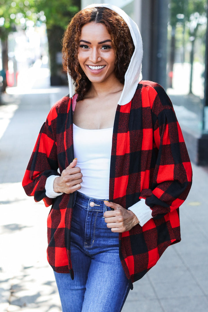 Stepping Out Red Buffalo Plaid Ribbed Hooded Sweater-Beeson River-[option4]-[option5]-[option6]-[option7]-[option8]-Shop-Boutique-Clothing-for-Women-Online