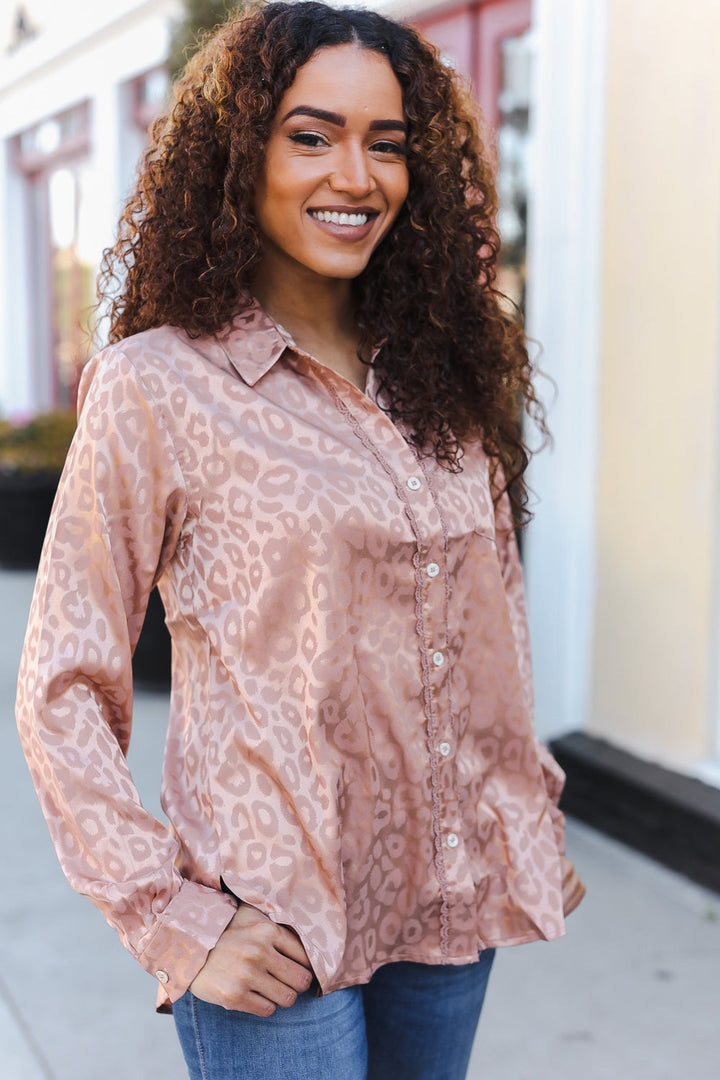 Diva Dreams Nude Animal Print Button Down Lace Shirt Top-Hem & Thread-[option4]-[option5]-[option6]-[option7]-[option8]-Shop-Boutique-Clothing-for-Women-Online