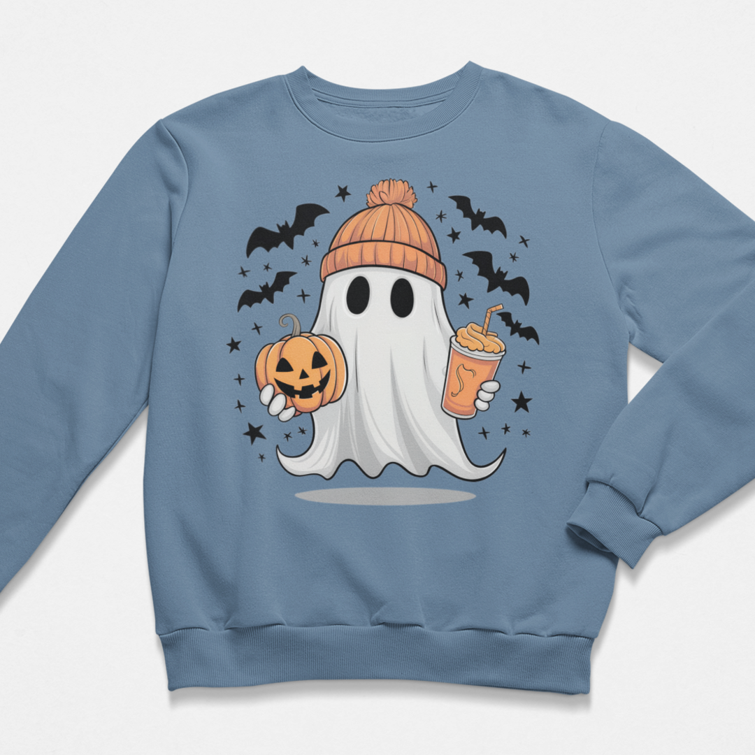 Retro Coffee Ghost Graphic Sweatshirt-Graphic Sweatshirt-Tea Shirt Shoppe-S-Indigo-[option4]-[option5]-[option6]-[option7]-[option8]-Shop-Boutique-Clothing-for-Women-Online