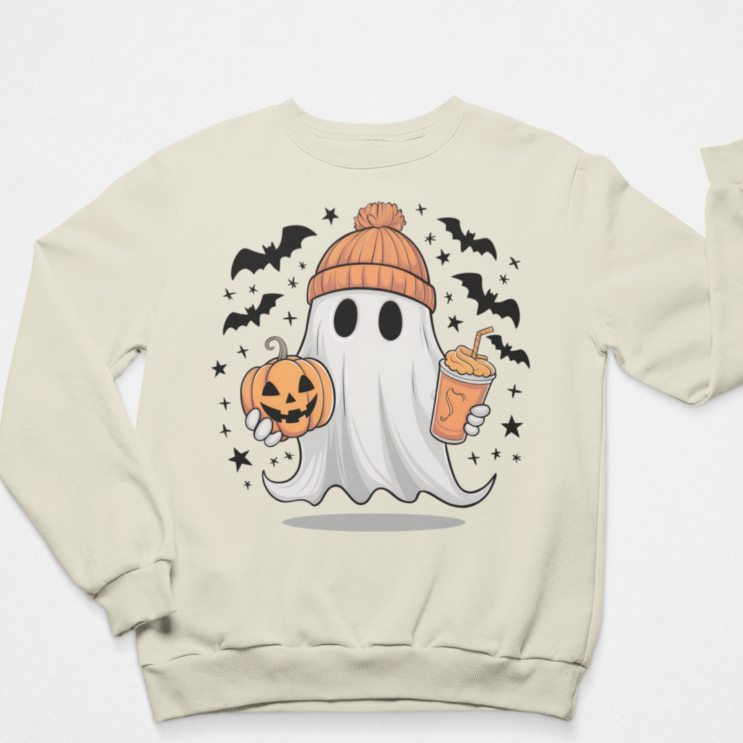 Retro Coffee Ghost Graphic Sweatshirt-Graphic Sweatshirt-Tea Shirt Shoppe-S-Sand-[option4]-[option5]-[option6]-[option7]-[option8]-Shop-Boutique-Clothing-for-Women-Online