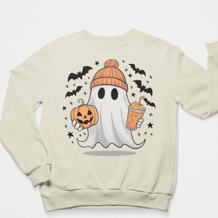 Retro Coffee Ghost Graphic Sweatshirt-Graphic Sweatshirt-Tea Shirt Shoppe-S-Sand-[option4]-[option5]-[option6]-[option7]-[option8]-Shop-Boutique-Clothing-for-Women-Online