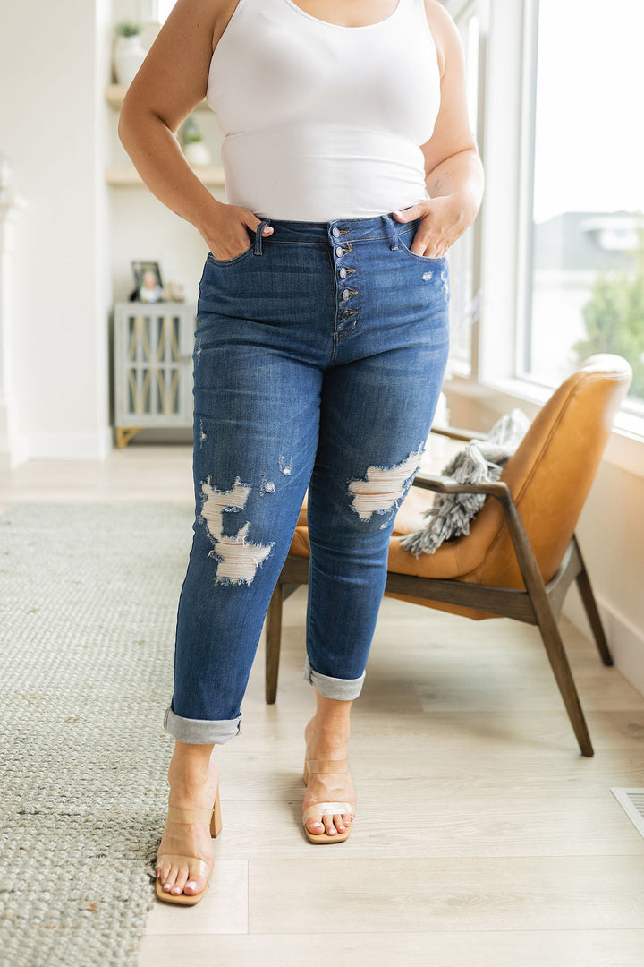 Judy Blue Colt High Rise Button Fly Distressed Boyfriend Jeans-Denim-Ave Shops-[option4]-[option5]-[option6]-[option7]-[option8]-Shop-Boutique-Clothing-for-Women-Online