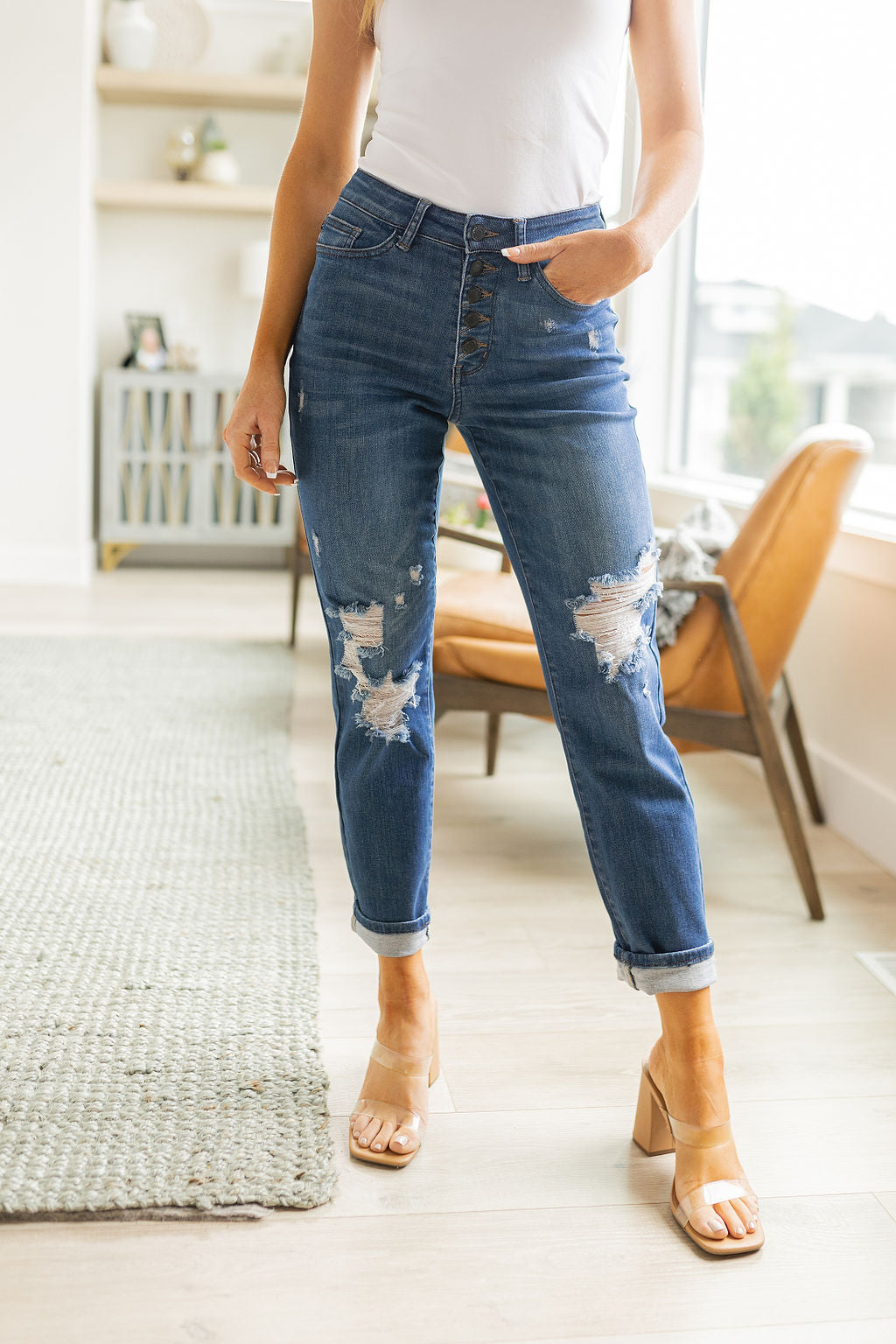 Judy Blue Colt High Rise Button Fly Distressed Boyfriend Jeans-Denim-Ave Shops-[option4]-[option5]-[option6]-[option7]-[option8]-Shop-Boutique-Clothing-for-Women-Online