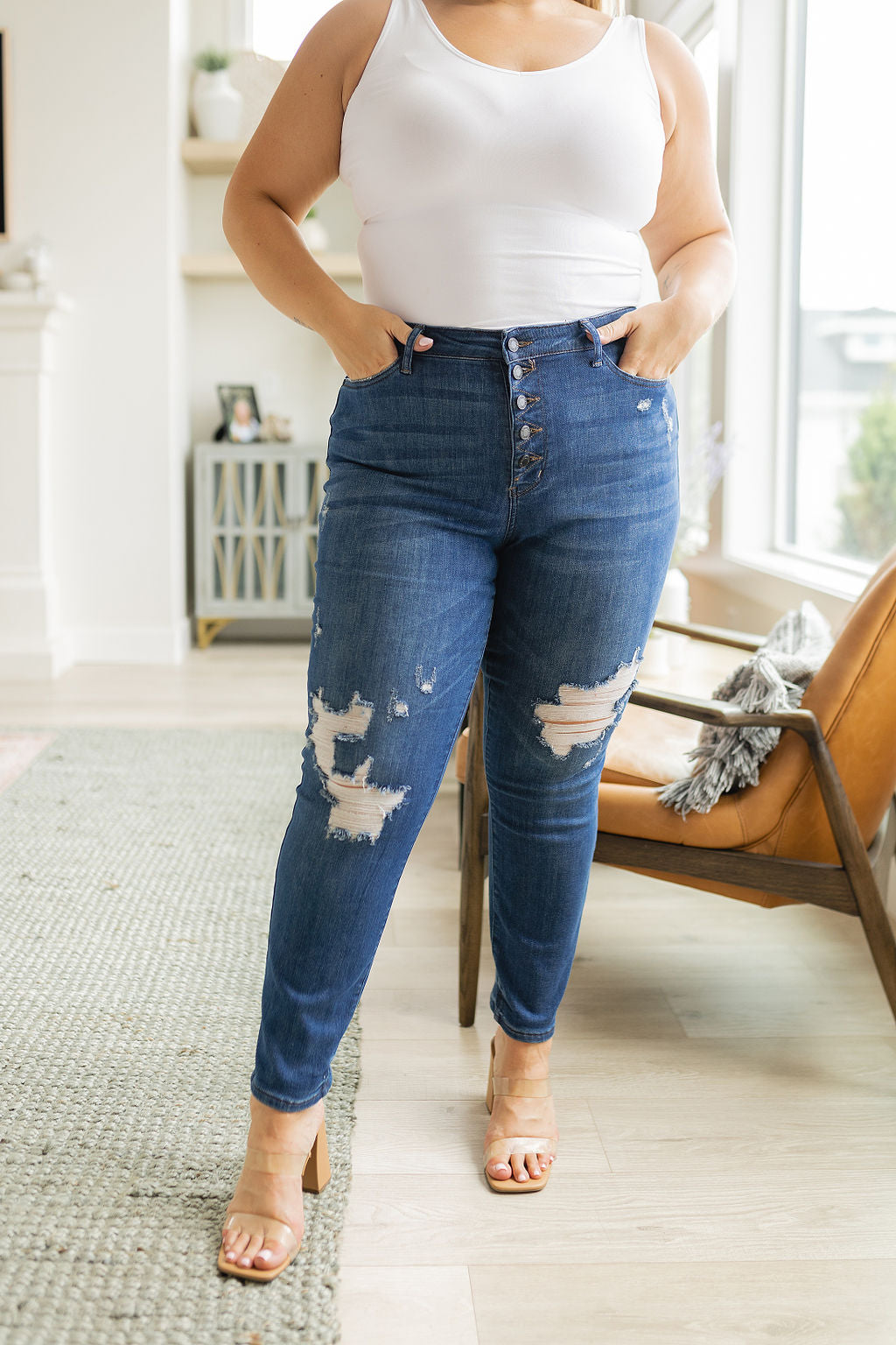 Judy Blue Colt High Rise Button Fly Distressed Boyfriend Jeans-Denim-Ave Shops-[option4]-[option5]-[option6]-[option7]-[option8]-Shop-Boutique-Clothing-for-Women-Online