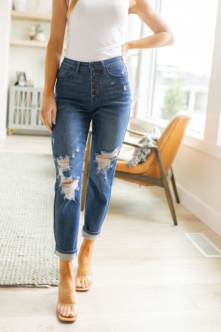 Judy Blue Colt High Rise Button Fly Distressed Boyfriend Jeans-Denim-Ave Shops-[option4]-[option5]-[option6]-[option7]-[option8]-Shop-Boutique-Clothing-for-Women-Online