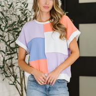 Contrast Club Color Block Top in Lilac, Orange and Denim-Womens-Ave Shops-[option4]-[option5]-[option6]-[option7]-[option8]-Shop-Boutique-Clothing-for-Women-Online