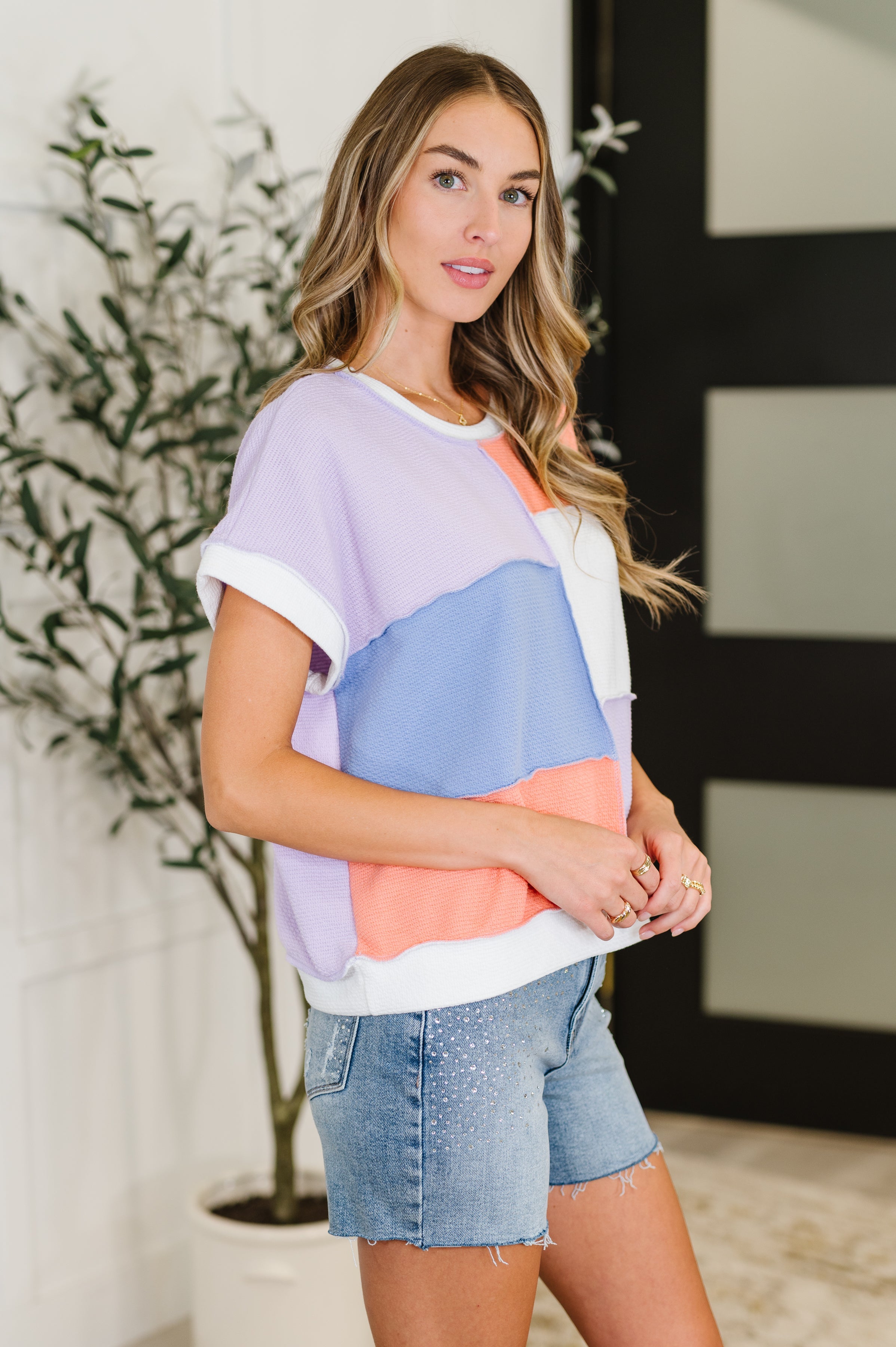 Contrast Club Color Block Top in Lilac, Orange and Denim-Womens-Ave Shops-[option4]-[option5]-[option6]-[option7]-[option8]-Shop-Boutique-Clothing-for-Women-Online