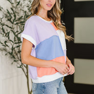 Contrast Club Color Block Top in Lilac, Orange and Denim-Womens-Ave Shops-[option4]-[option5]-[option6]-[option7]-[option8]-Shop-Boutique-Clothing-for-Women-Online