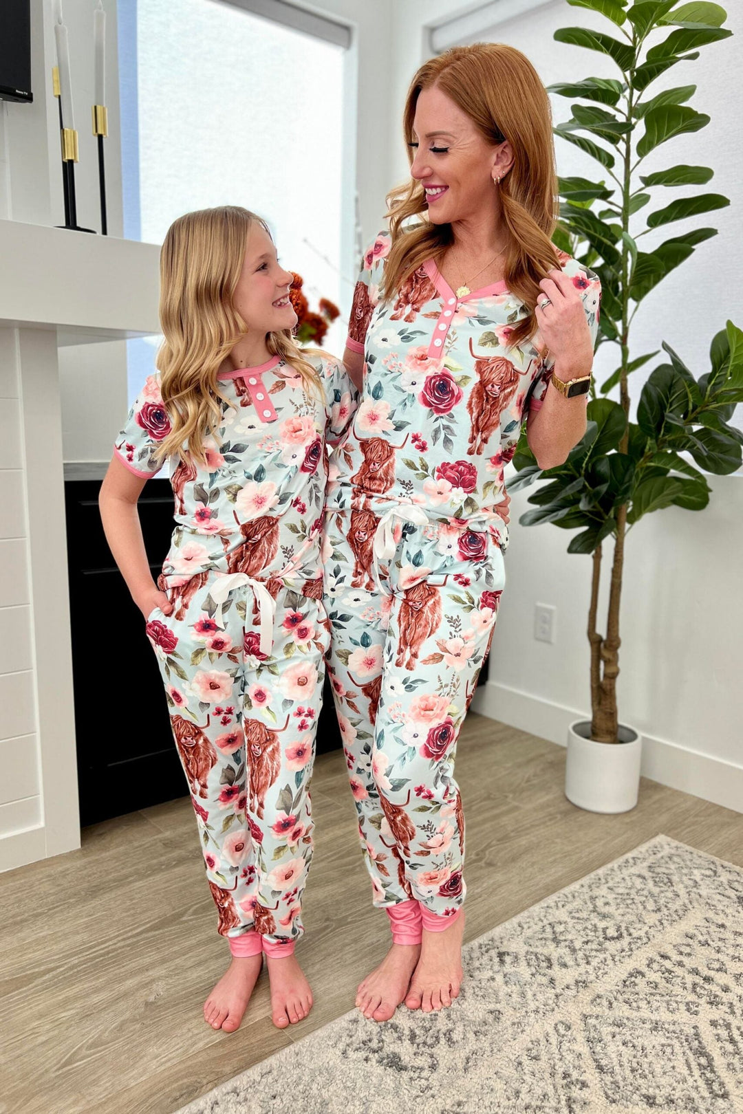 Shirley & Stone Matching Short Sleeve Jogger Pajama Set - Cow Flora-Preorder Close 02.23.2024-Shirley & Stone-[option4]-[option5]-[option6]-[option7]-[option8]-Shop-Boutique-Clothing-for-Women-Online