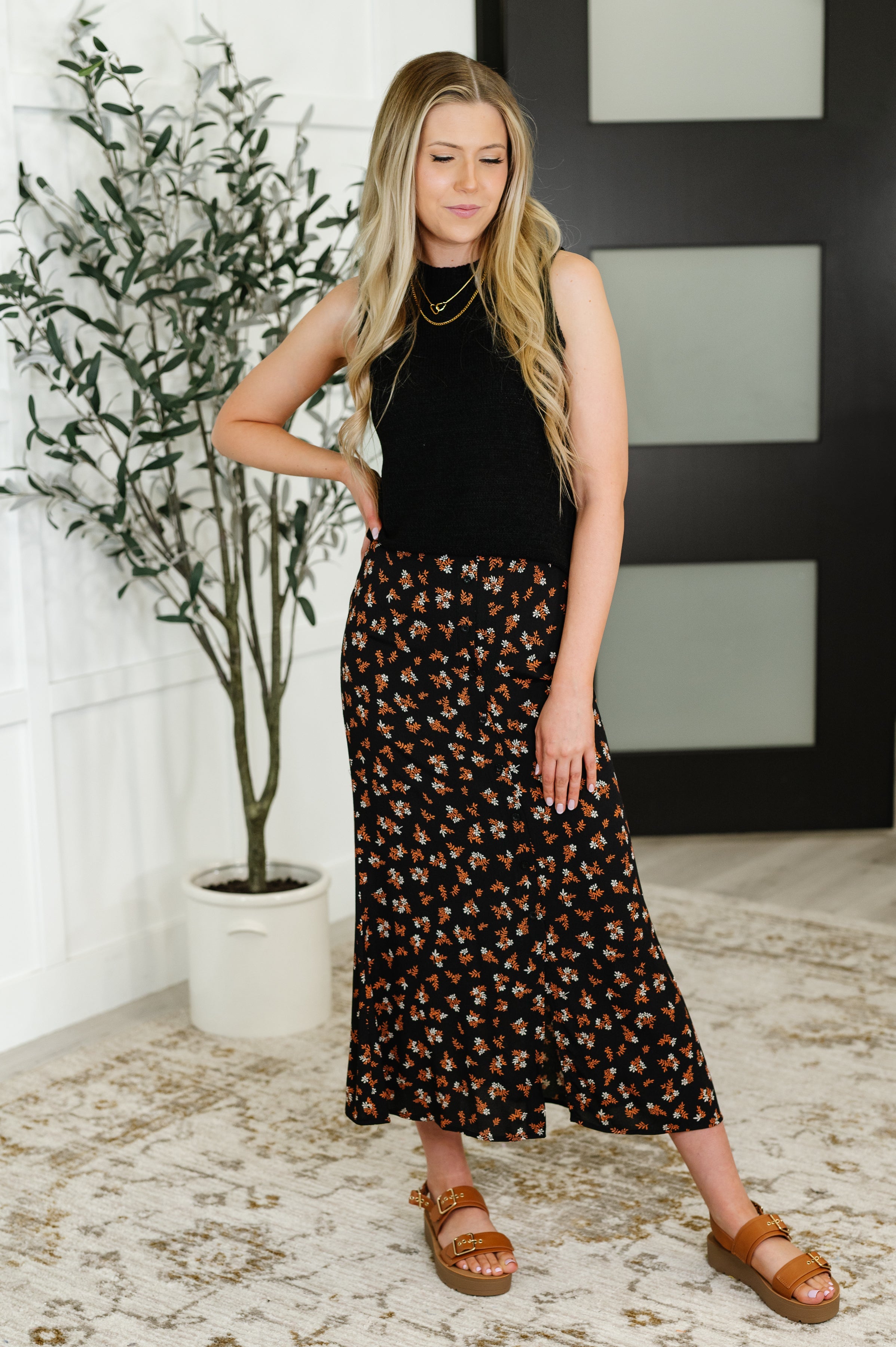 Crisp Kiss Midi Skirt in Rust, White and Black-Womens-Ave Shops-[option4]-[option5]-[option6]-[option7]-[option8]-Shop-Boutique-Clothing-for-Women-Online