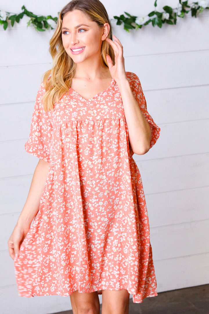 Peach Ditzy Floral Woven Dolman V Neck Dress-Haptics-[option4]-[option5]-[option6]-[option7]-[option8]-Shop-Boutique-Clothing-for-Women-Online