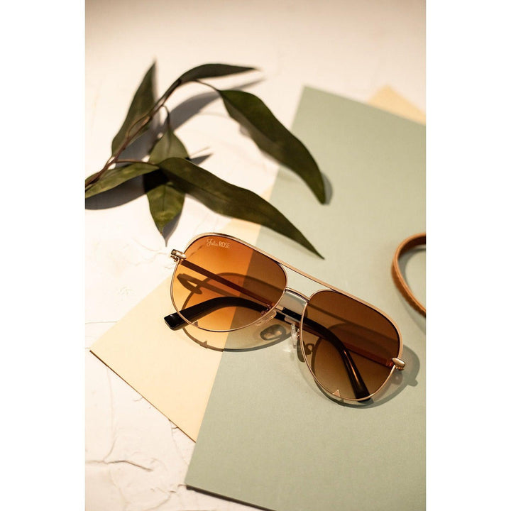 The Gold / Caramel Tea Kay - High Quality Unisex Aviator Sunglasses*-JuliaRoseWholesale-Gold/ Caramel Tea-[option4]-[option5]-[option6]-[option7]-[option8]-Shop-Boutique-Clothing-for-Women-Online