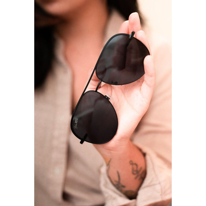 The Black/Black Kay - High Quality Unisex Aviator Sunglasses*-JuliaRoseWholesale-Black/Black-[option4]-[option5]-[option6]-[option7]-[option8]-Shop-Boutique-Clothing-for-Women-Online