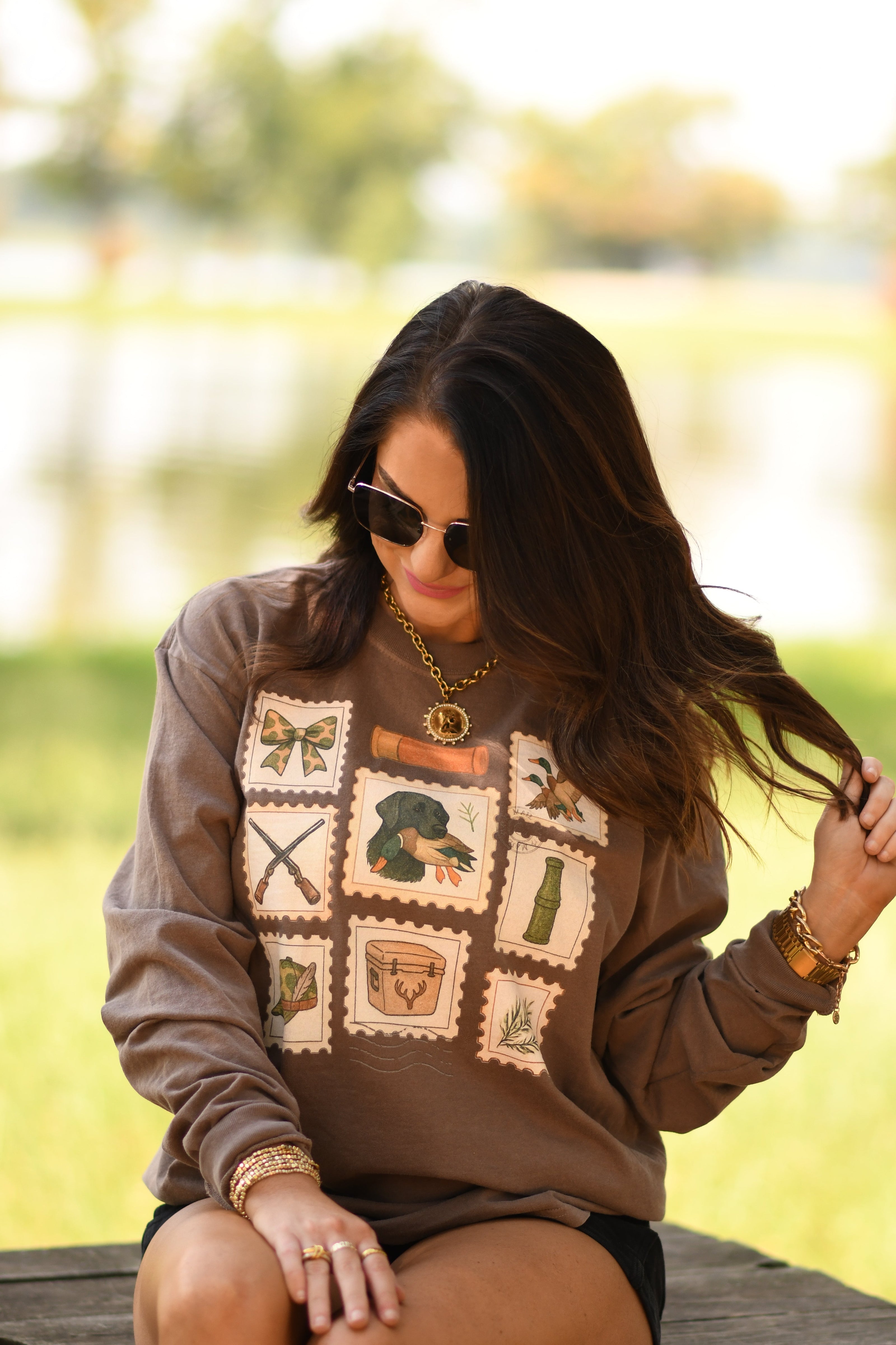 Hunting Stamps Tee / Long Sleeve-P&PD Wholesale-[option4]-[option5]-[option6]-[option7]-[option8]-Shop-Boutique-Clothing-for-Women-Online