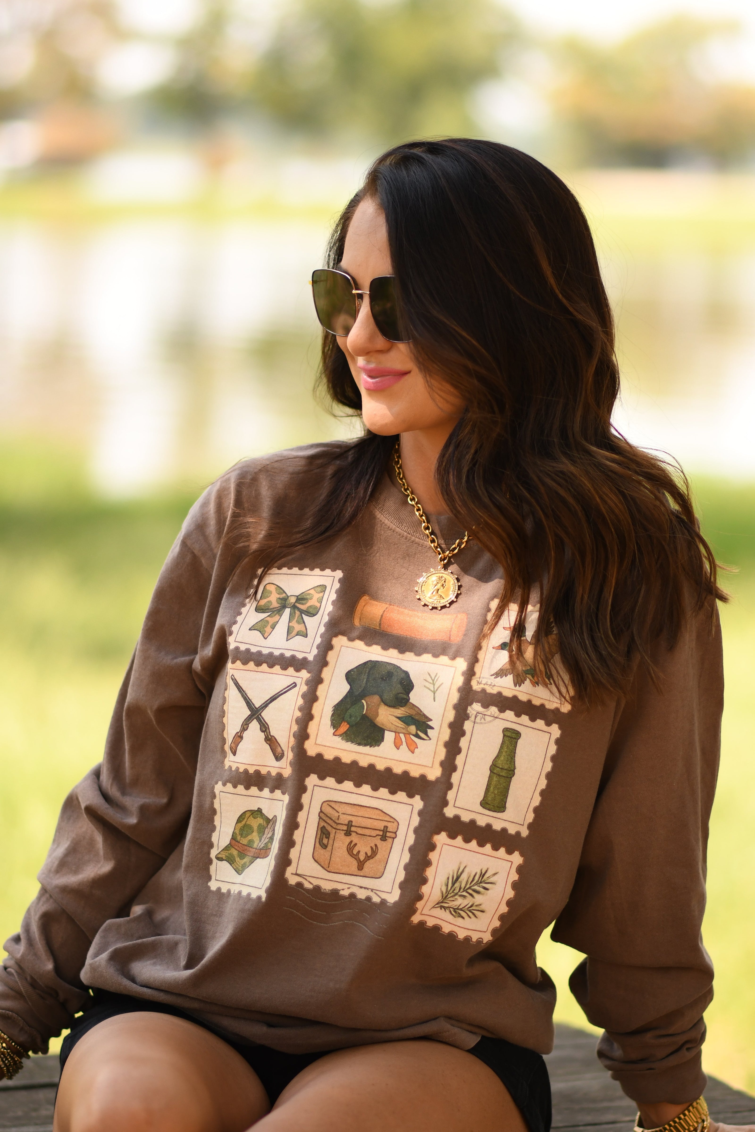 Hunting Stamps Tee / Long Sleeve-P&PD Wholesale-[option4]-[option5]-[option6]-[option7]-[option8]-Shop-Boutique-Clothing-for-Women-Online