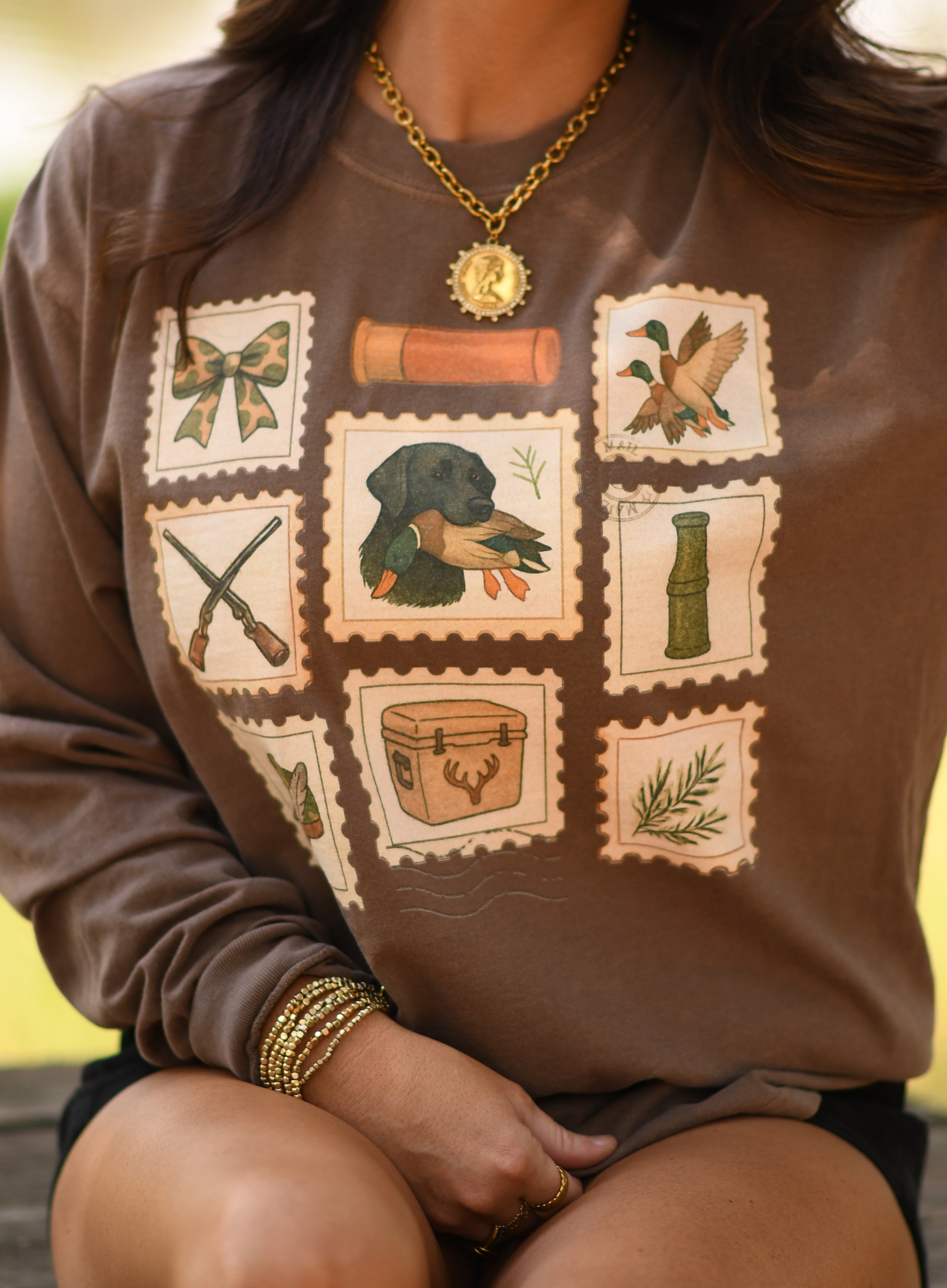 Hunting Stamps Tee / Long Sleeve-P&PD Wholesale-[option4]-[option5]-[option6]-[option7]-[option8]-Shop-Boutique-Clothing-for-Women-Online