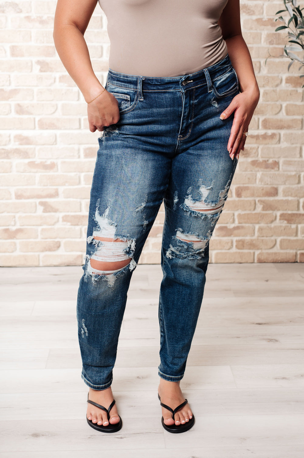 Judy Blue Danny Mid Rise Cuffed Destroyed Boyfriend Jeans-Denim-Ave Shops-[option4]-[option5]-[option6]-[option7]-[option8]-Shop-Boutique-Clothing-for-Women-Online