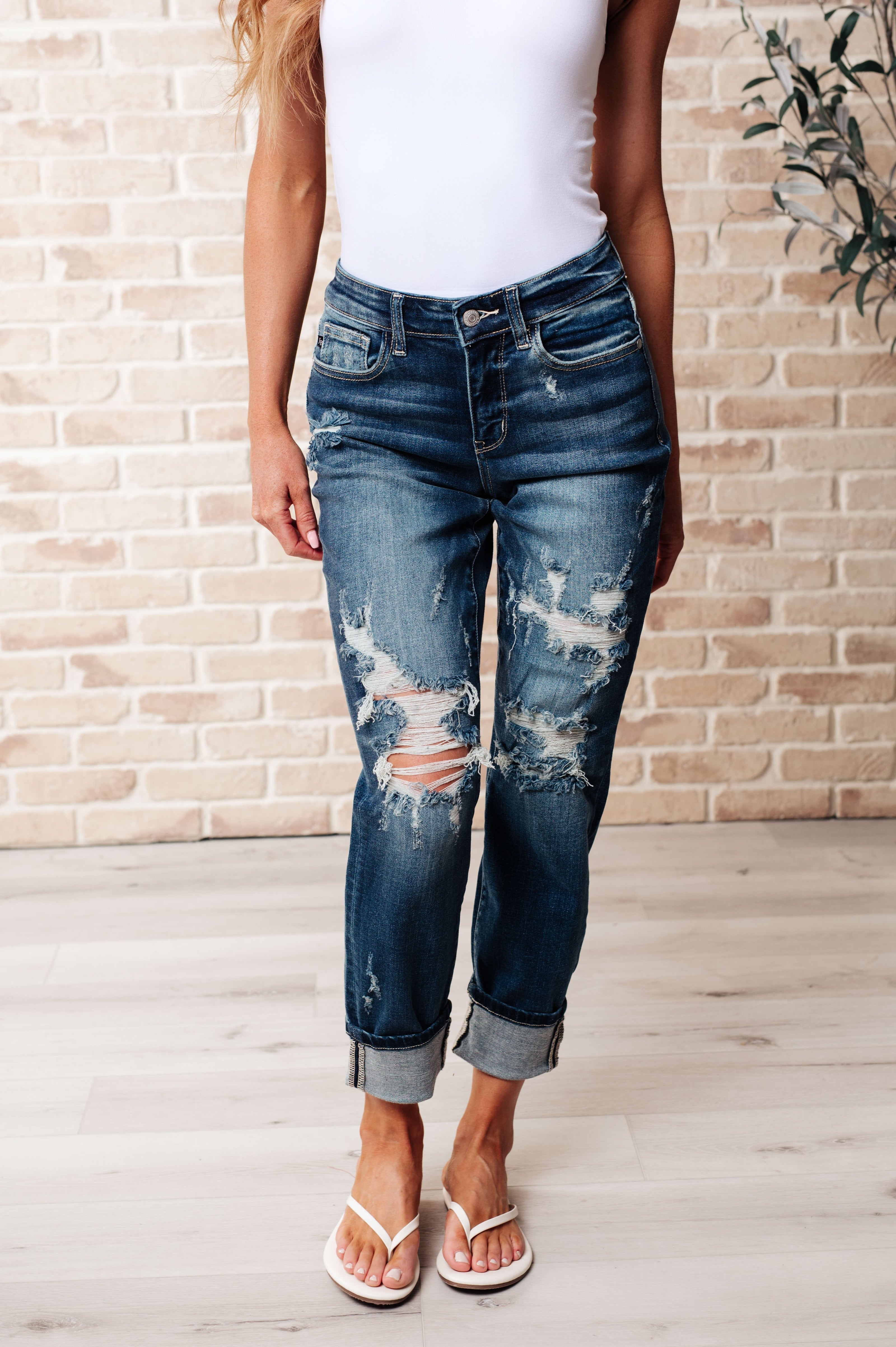 Judy Blue Danny Mid Rise Cuffed Destroy Boyfriend Jeans-Womens-Ave Shops-[option4]-[option5]-[option6]-[option7]-[option8]-Shop-Boutique-Clothing-for-Women-Online