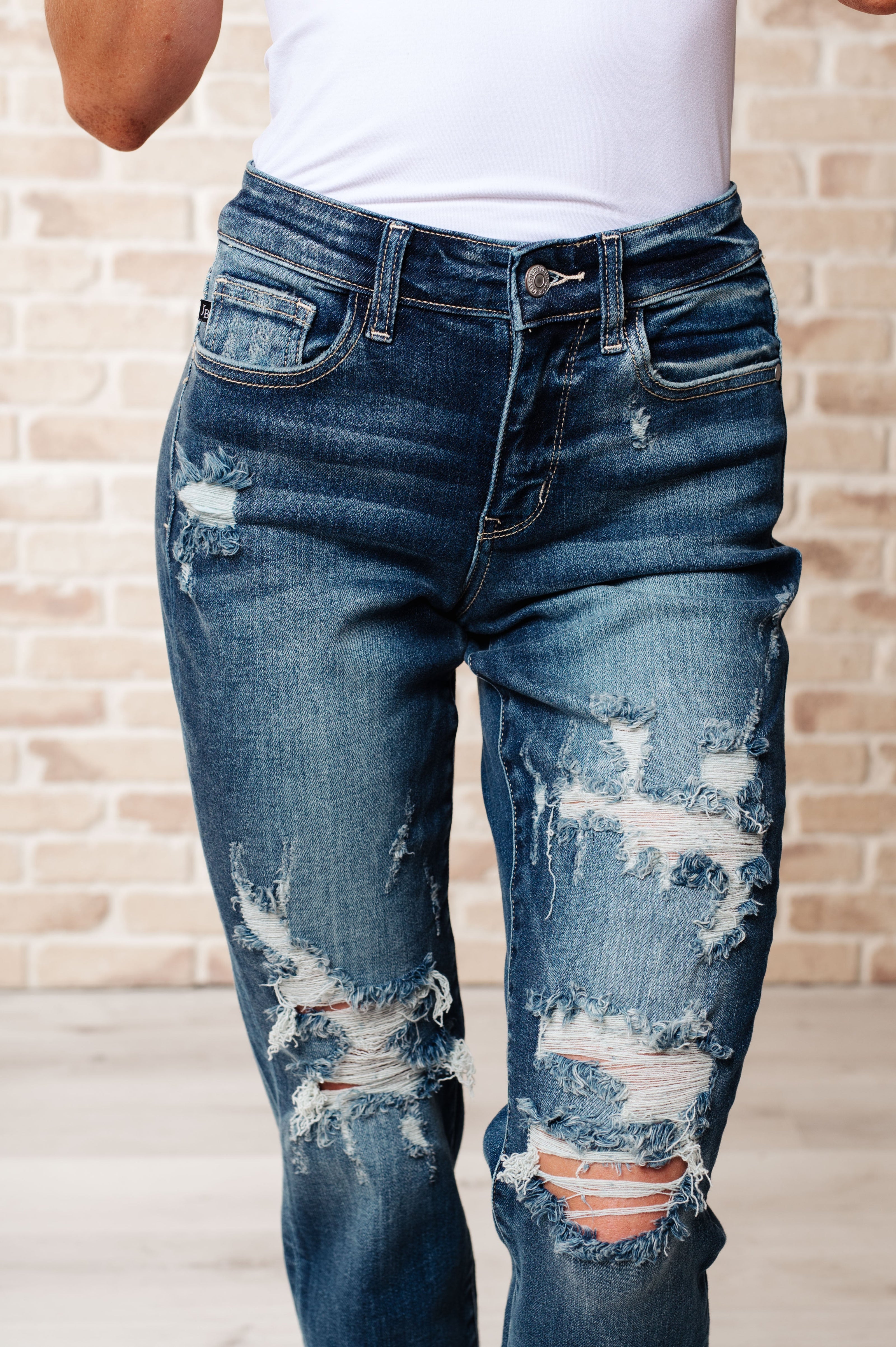 Judy Blue Danny Mid Rise Cuffed Destroy Boyfriend Jeans-Womens-Ave Shops-[option4]-[option5]-[option6]-[option7]-[option8]-Shop-Boutique-Clothing-for-Women-Online